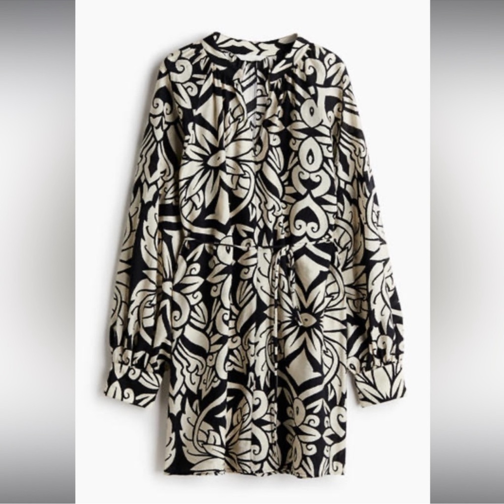 H&M Black/Tan Floral Patterned Dress Size Large - Picture 2 of 8